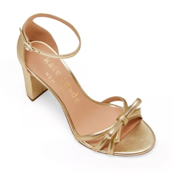 Kate Spade Flamenco Gold Leather Block High Heel Sandals Ankle Strap Heels 9.5 - Picture 4 of 14